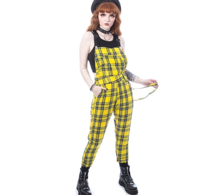 Chemical Black Amaris Dungarees | Yellow Tartan
