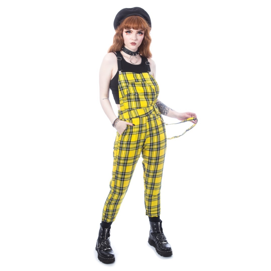 Chemical Black Amaris Dungarees | Yellow Tartan